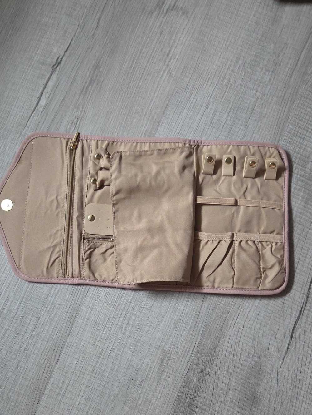 Travel Jewelry Organizer Pouch in Pink and Beige